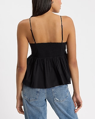 Poplin Square Neck Peplum Babydoll Cami | Express