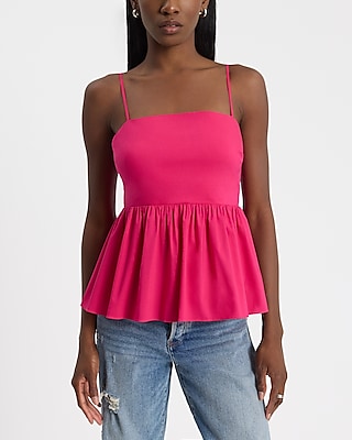 Poplin Square Neck Peplum Babydoll Cami