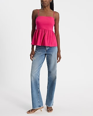 Poplin Square Neck Peplum Babydoll Cami | Express