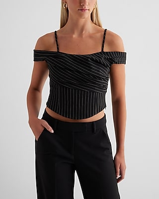 Striped Convertible Strap Draped Corset Top