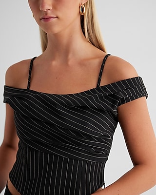 Striped Convertible Strap Draped Corset Top