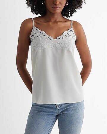 Ribbed Fitted V-neck Lace Trim Cami