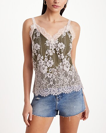 Women's Plus Lace And Ruched Floral Cami Top