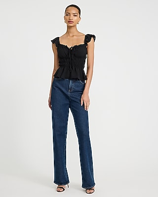 Tie Front Flutter Sleeve Ruffle Smocked Top