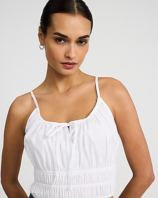 Two Piece Set: Scoop Neck Smocked Tie Front Cami + High Waisted Ruched Bubble Hem Mini Skirt