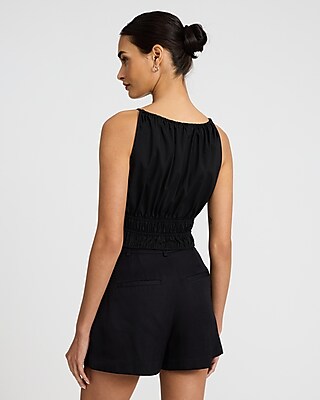 Scoop Neck Smocked Tie Front Cami