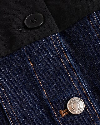 Denim Twill Off The Shoulder Faux Button Front Corset Top