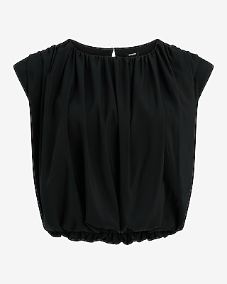 Crew Neck Cap Sleeve Pleated Top