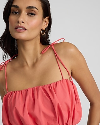 Tie Strap Cropped Bubble Cami