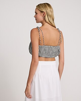 Gingham Tie Strap Cropped Bubble Cami