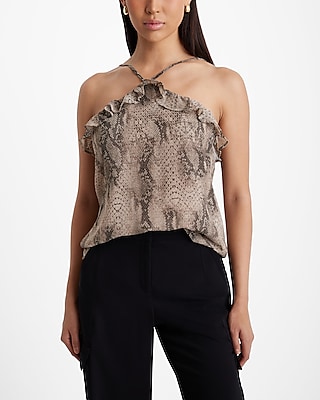 Snakeskin Ruffle Halter Neck Tank