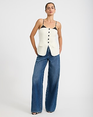 Mixed Media Layered Cami Button Front Vest