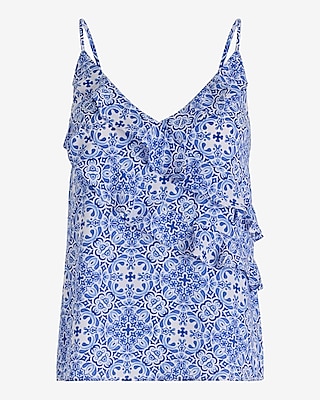 Printed V-Neck Ruffle Front Downtown Cami