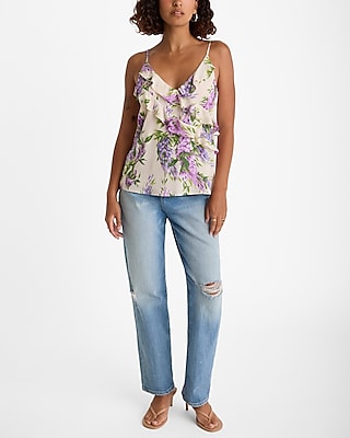 Floral V-Neck Ruffle Front Downtown Cami