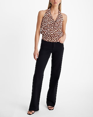 Printed Tie Halter Cowl Neck Banded Bottom Top