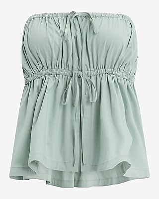 Stretch Cotton Poplin Tie Front Babydoll Tube Top Express