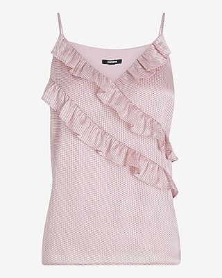 Satin Polka Dot V-Neck Ruffle Front Downtown Cami