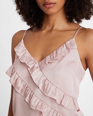 Satin Polka Dot V-Neck Ruffle Front Downtown Cami