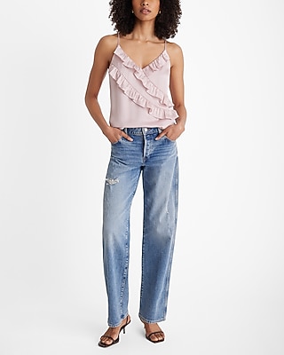 Satin Polka Dot V-Neck Ruffle Front Downtown Cami