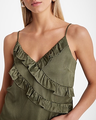 Satin Polka Dot V-Neck Ruffle Front Downtown Cami