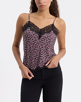 Floral Lace Trimmed Satin Cami
