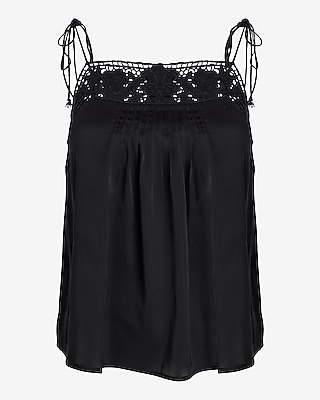 Lace Trim Pleated Front Tie Strap Cami