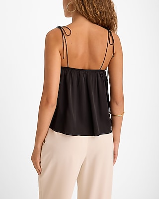Lace Trim Pleated Front Tie Strap Cami
