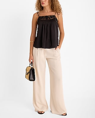 Lace Trim Pleated Front Tie Strap Cami