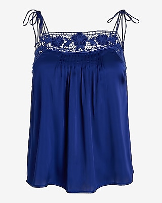 Lace Trim Pleated Front Tie Strap Cami