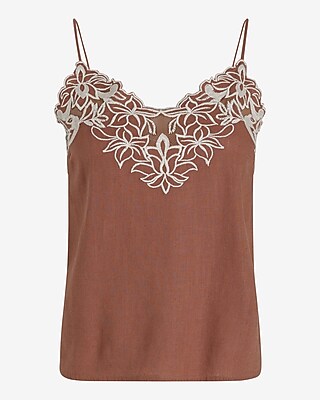Linen-Blend V-Neck Embroidered Trim Downtown Cami - image 5