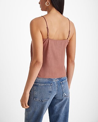 Linen-Blend V-Neck Embroidered Trim Downtown Cami - image 3