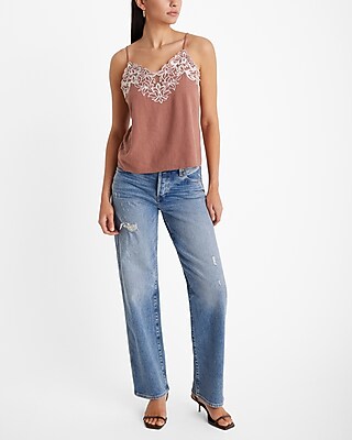Linen-Blend V-Neck Embroidered Trim Downtown Cami - image 4