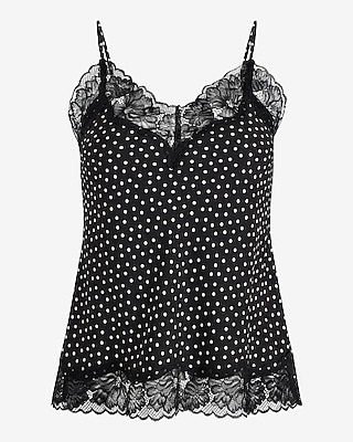 Satin Polka Dot Lace Trim V-Neck Downtown Cami