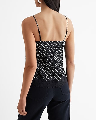 Satin Polka Dot Lace Trim V-Neck Downtown Cami