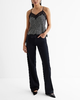 Satin Polka Dot Lace Trim V-Neck Downtown Cami