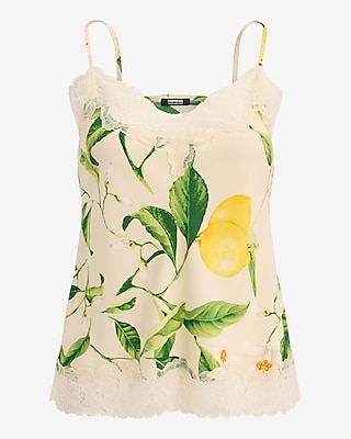 Satin Lemon Floral Lace Trim V-Neck Downtown Cami