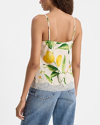 Satin Lemon Floral Lace Trim V-Neck Downtown Cami