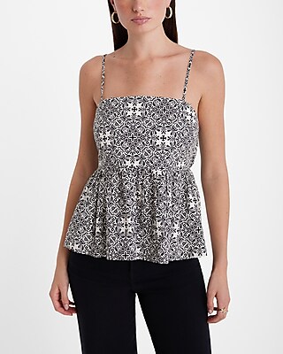 Printed Square Neck Tie Back Peplum Cami