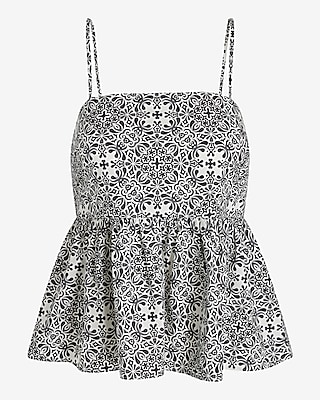 Printed Square Neck Tie Back Peplum Cami