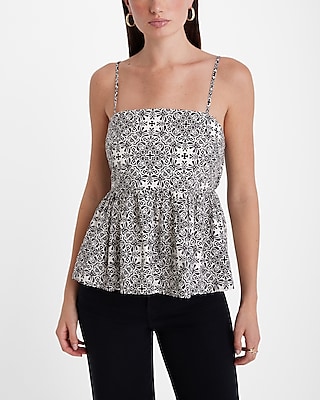 Printed Square Neck Tie Back Peplum Cami