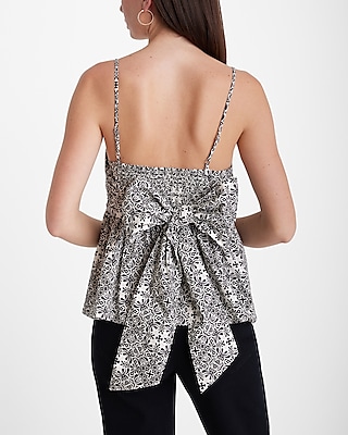 Printed Square Neck Tie Back Peplum Cami