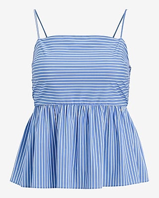 Striped Square Neck Smocked Bow Back Peplum Cami