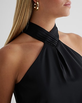 Satin Gathered Halter Neck Tank