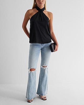 Satin Gathered Halter Neck Tank