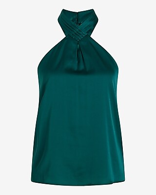 Satin Gathered Halter Neck Tank