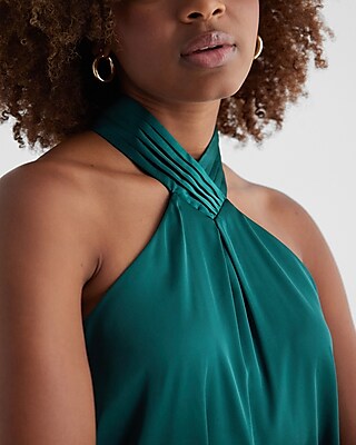 Satin Gathered Halter Neck Tank