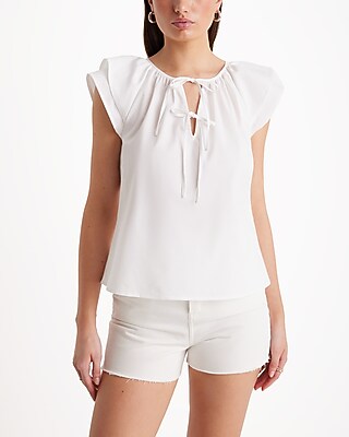 トップス Double tie Blouse Double Tie Neck Flutter Sleeve Top | Express