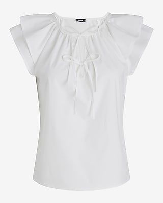 トップス Double tie Blouse Double Tie Neck Flutter Sleeve Top | Express