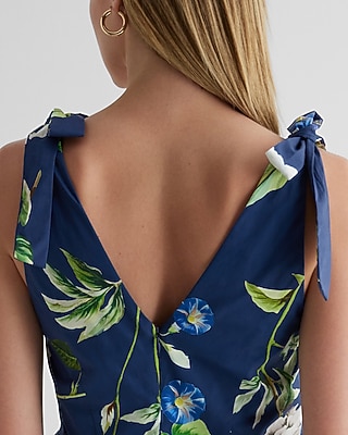 Floral V-Neck Tie Shoulder Peplum Tank