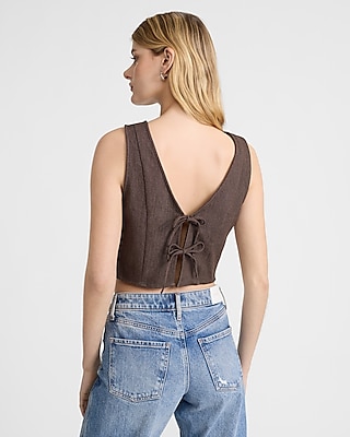 Satin Seamed V-neck Cross-back Downtown Cami | Express